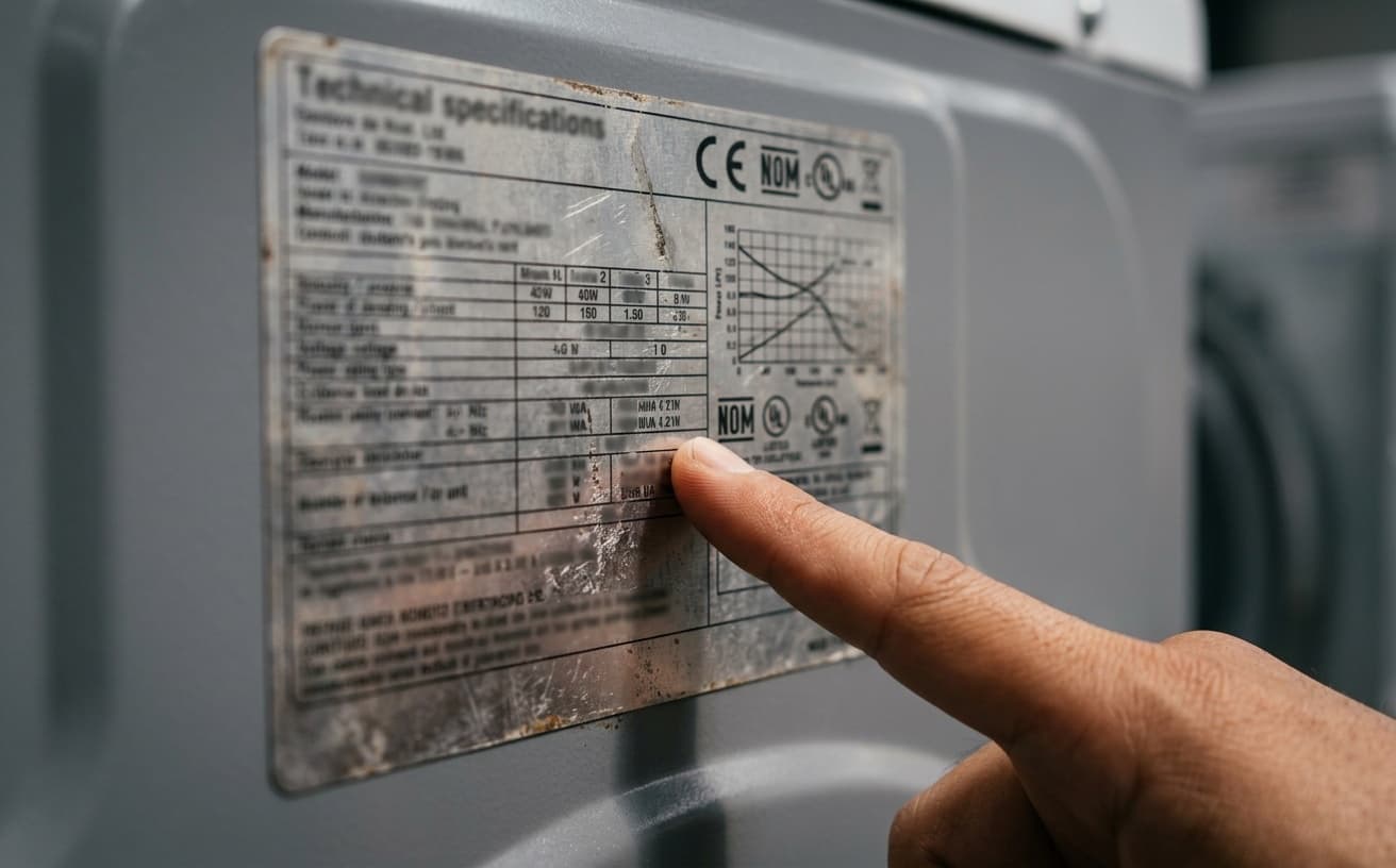 Placa de datos técnicos de un electrodoméstico